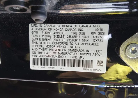 2018 Honda Cr-V Lx from USA, damaged, VIN 2HKRW6H31JH230948